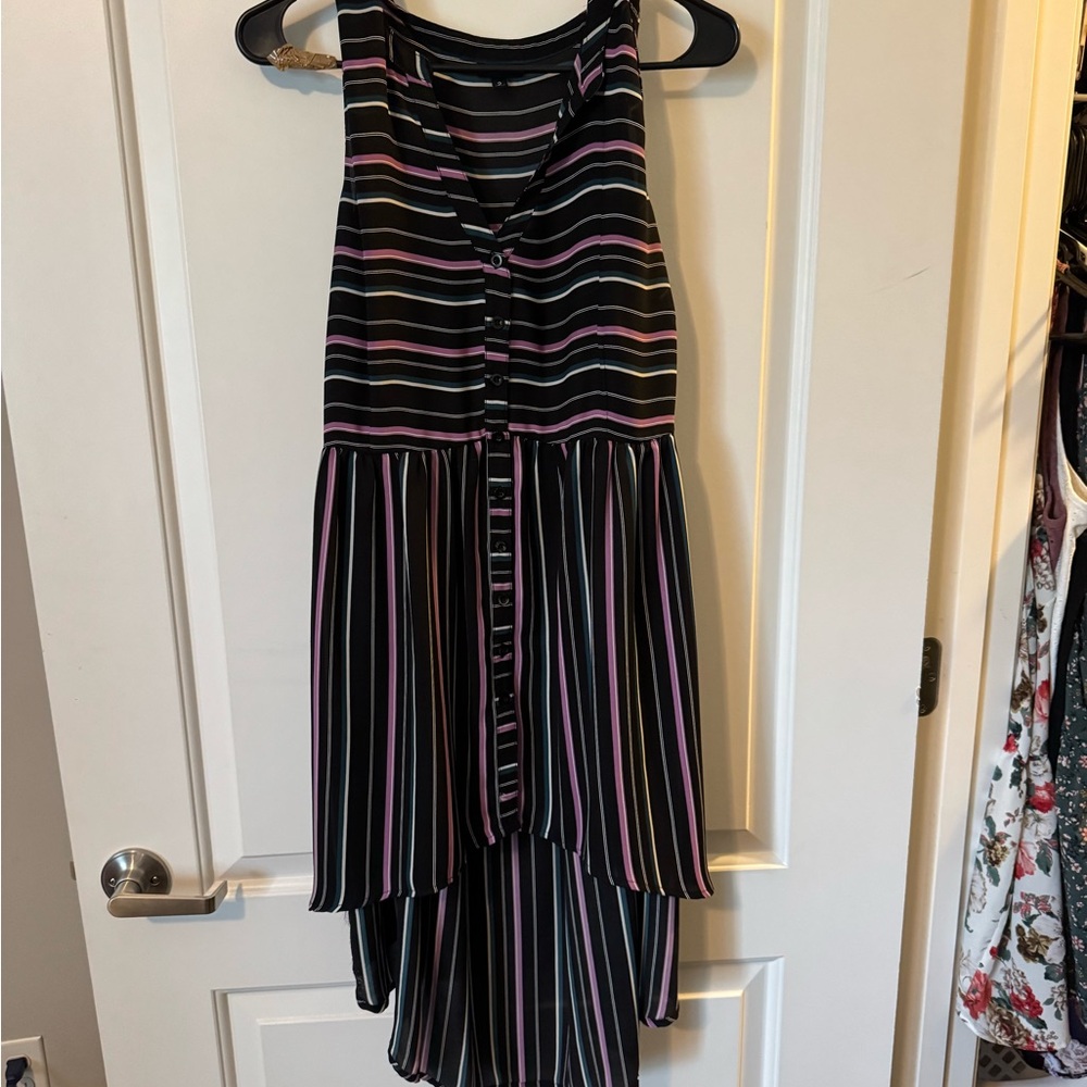 Striped Sleeveless High-Low Dress